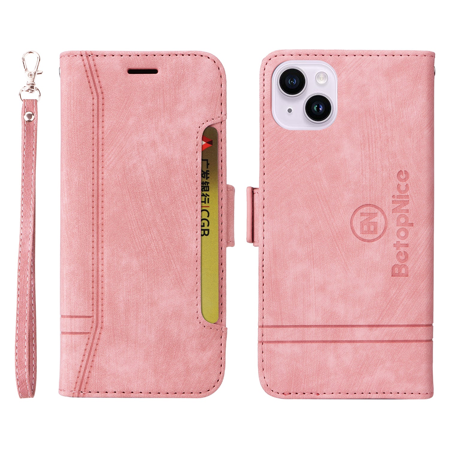 Uniqkart 001 For iPhone 15 Plus Shockproof PU Leather Stand Cover Multifunction Wallet Cell Phone Case - Pink Uniqkart 001 For iPhone 15 Plus Shockproof PU Leather Stand Cover Multifunction Wallet Cell Phone Case - Pink